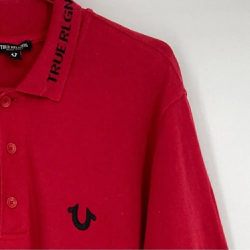 True Religion Braded Logo Collar Red Polo Shirt Size L/G